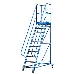 Schody magazynowe czterokołowe DMPH z hamulcem – wysokość 2500 mm (08-009-H)