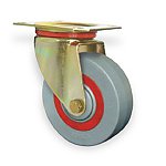 Zestaw kołowy skrętny, Ø 125 mm, środek: PA z gumą w środku w kolorze szary / czerwony, powłoka: PA szara, łożysko wałeczkowe (48163)