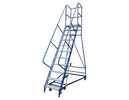 Drabina magazynowa czterokołowa DP z dźwignią – wysokość do podestu 2750 mm (08-010-G2)