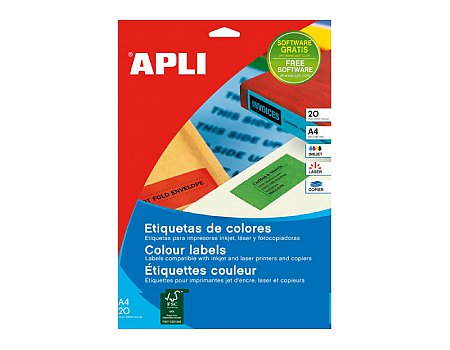 Etykiety kolorowe APLI AP1601 210x297mm niebieskie 20ark. (8410782016007)
