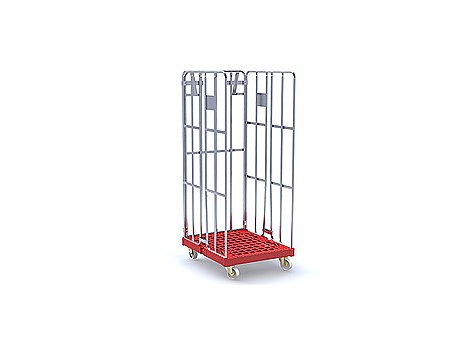 Kontener rolkowy z 3 gniazdowymi ścianami, koła 125 mm PU, podstawa czerwona (48230B)