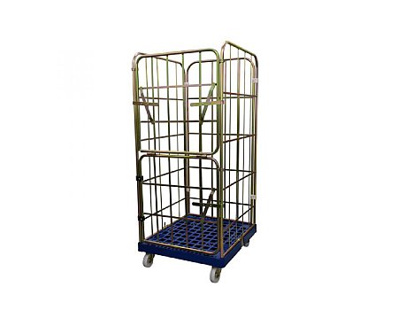 Kontener rolkowy z 4 zatrzaskowymi ścianami, koła 125 mm PU, niebieska podstawa (48288B)