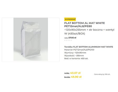 🌿Promocja!-30%🌿 FLAT BOTTOM AL MAT WHITE ~120x90x255mm