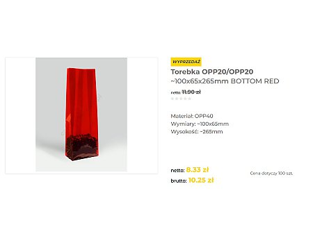 🌿Promocja!-30%🌿 Torebka OPP20/OPP20~100x65x265mm BOTTOM RED