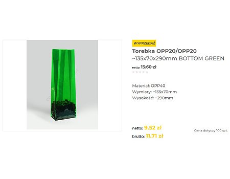 🌿Promocja!-30%🌿 Torebka OPP20/OPP20~135x70x290mm BOTTOM GREEN