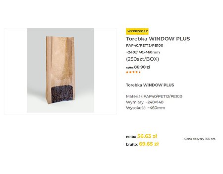 🌿Promocja!-30%🌿 Torebka WINDOW PLUS PAP40/PET12/PE100