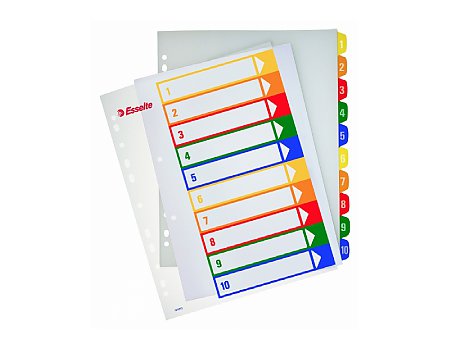 Przekładki plastikowe ESSELTE A4 PP Maxi do nadruku 1-10 (5411313002134)