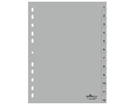 Przekładki polipropylenowe DURABLE A4 z indeksami szare 1-12 (4005546665009)