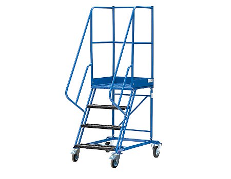 Schody magazynowe czterokołowe DMPH z hamulcem – wysokość 1000 mm (08-003-H)