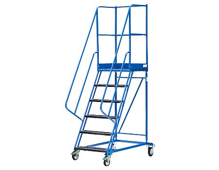 Schody magazynowe czterokołowe DMPH z hamulcem – wysokość 1500 mm (08-005-H)