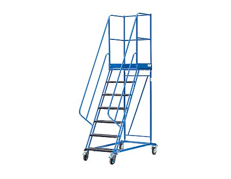 Schody magazynowe czterokołowe DMPH z hamulcem – wysokość 1750 mm (08-006-H)