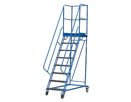 Schody magazynowe czterokołowe DMPH z hamulcem – wysokość 2000 mm (08-007-H)