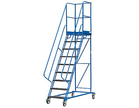 Schody magazynowe czterokołowe DMPH z hamulcem – wysokość 2250 mm (08-008-H)