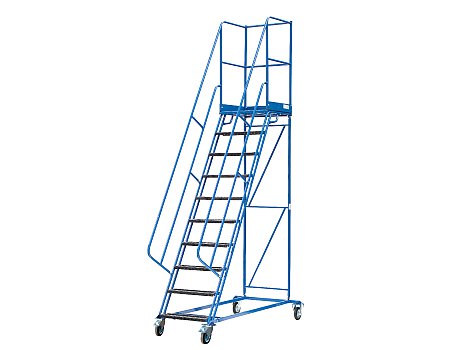 Schody magazynowe czterokołowe DMPH z hamulcem – wysokość 2500 mm (08-009-H)