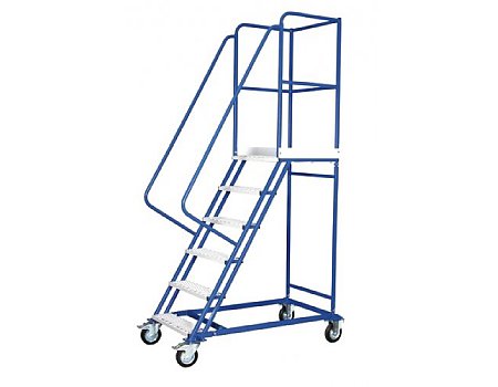 Schody magazynowe czterokołowe DMPH z hamulcem – wysokość 750 mm (08-002-H)